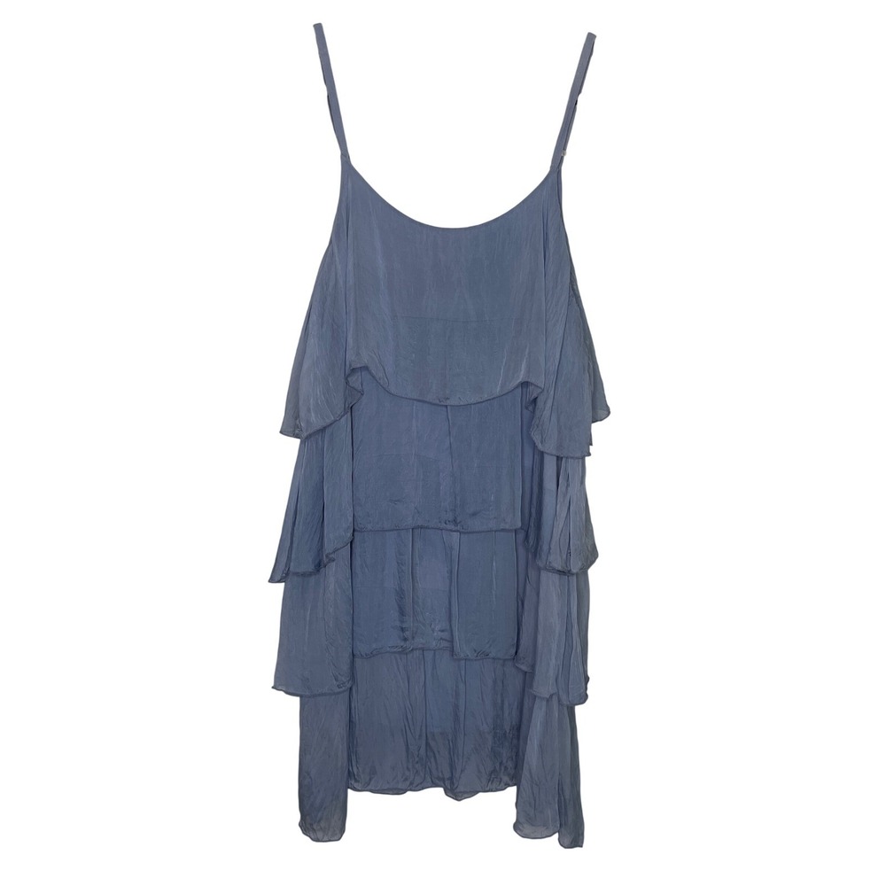 Gigi Moda Tiered Silk Dress Womens L Blue Ruffle Made in Italy